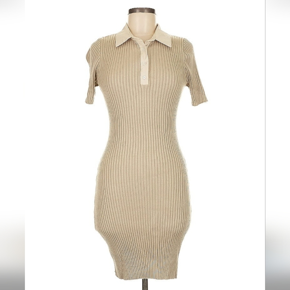 Emory Park Beige Ribbed Knit Polo Dress- Size M